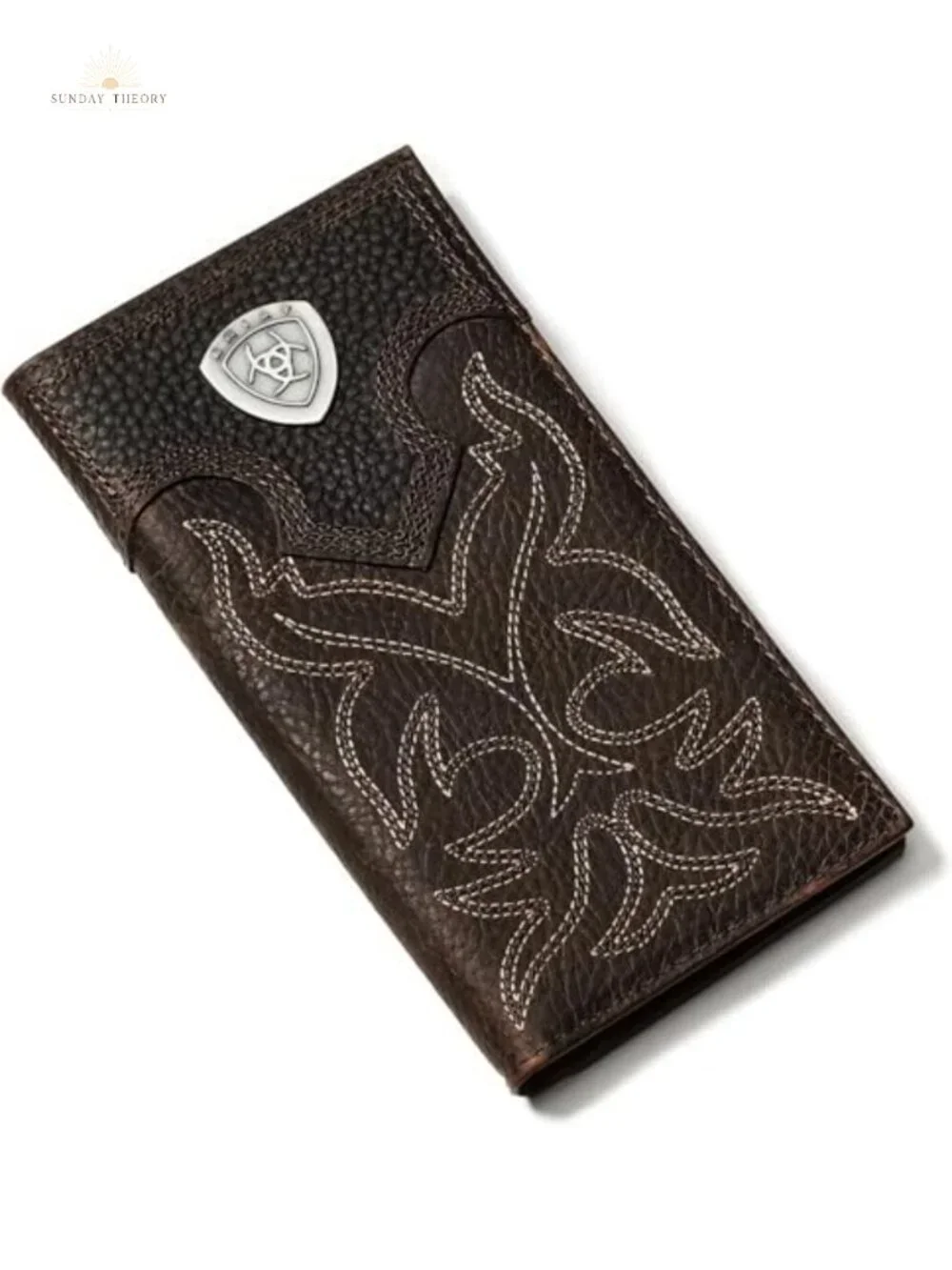 Top Grain Leather Bi-Fold Wallet Western Embroidery 17 Pockets